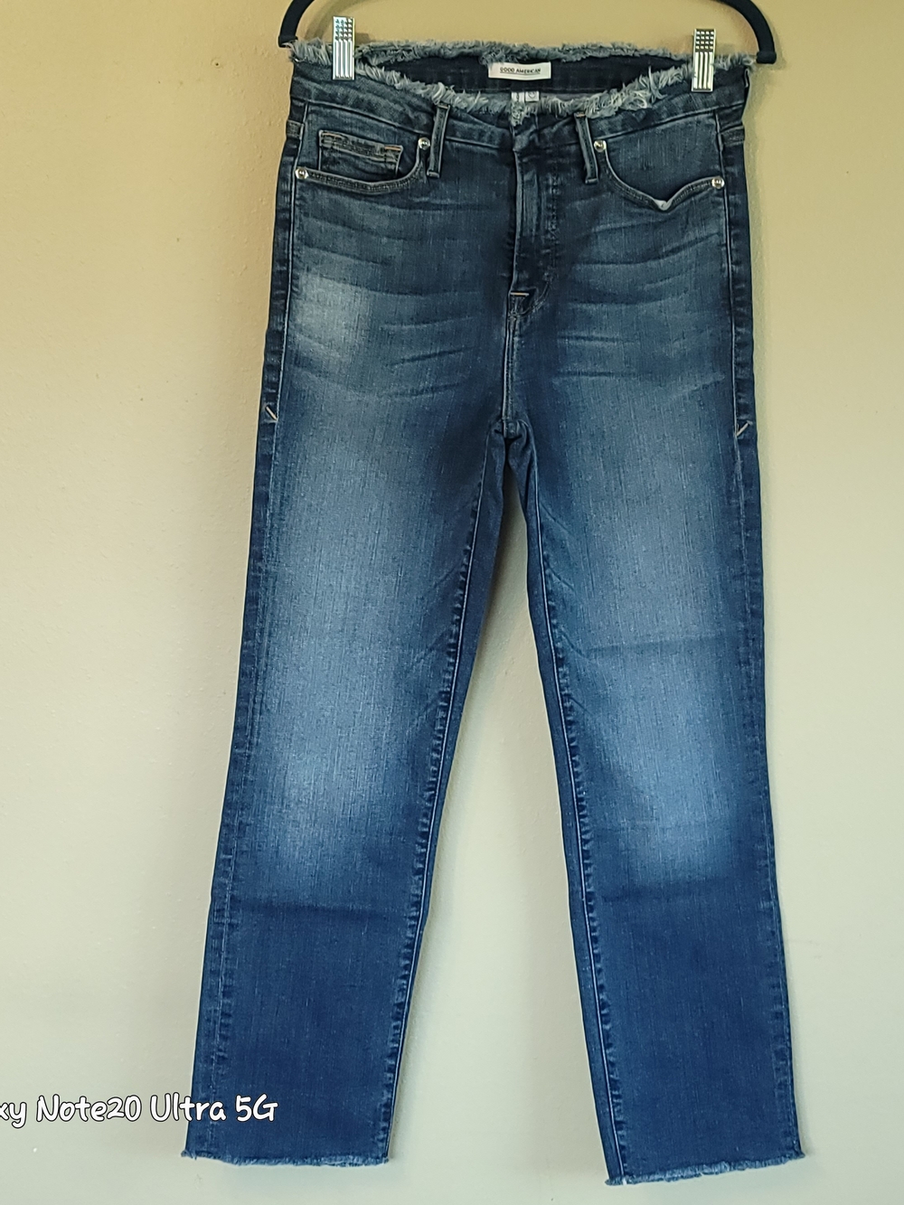 Good American Good Straight Frayed Waistband Raw Hem Jeans Size 6 / 28 Excellent